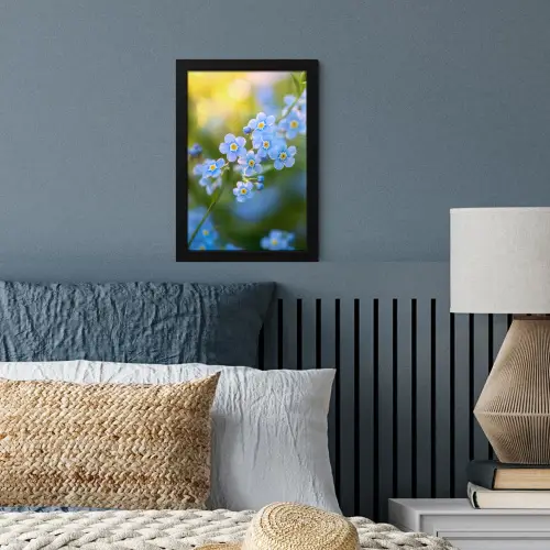 Bloemetjes - Blauw - Vergeet mij nietjes fotolijst zwart zonder passe partout klein -sfeer3