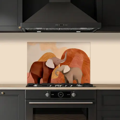Olifanten - Oranje - Abstract keuken achterwand spatscherm klein -sfeer1