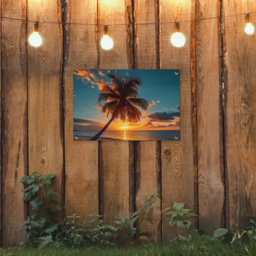 Tropische Droomzonsondergang tuinposter los doek klein -sfeer1