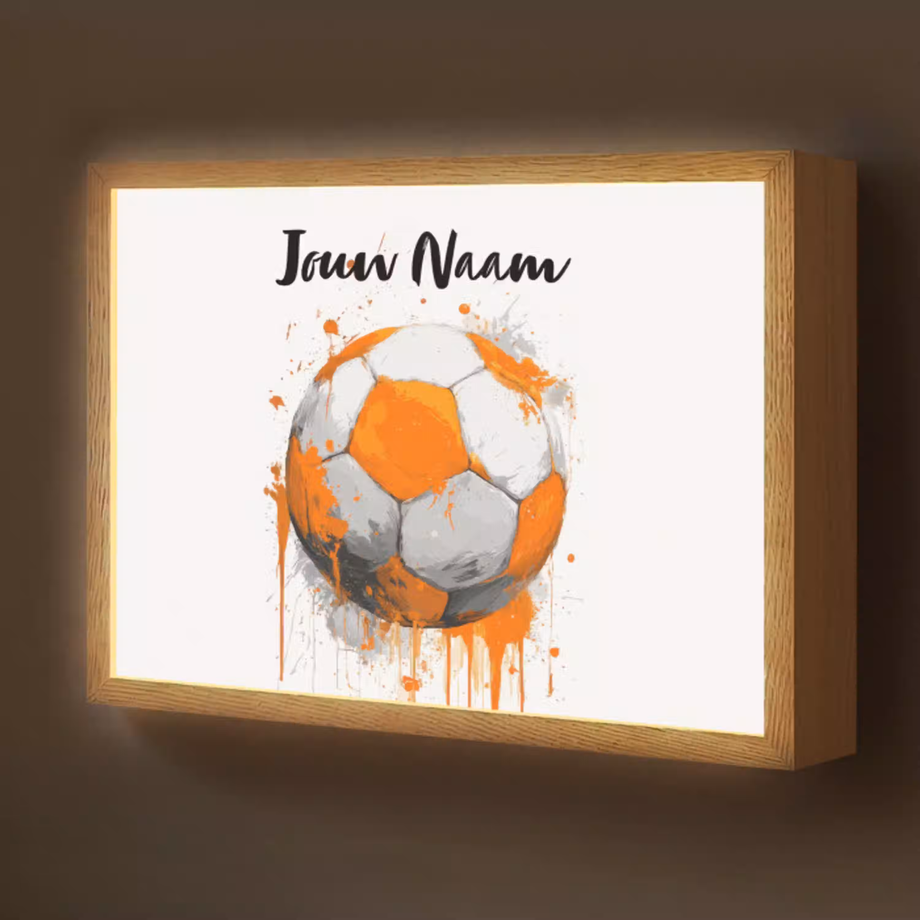 Voetbal - Abstract - Oranje - Verfspatten Light Box met batterij (Wandlamp kind) middel -z3d_website