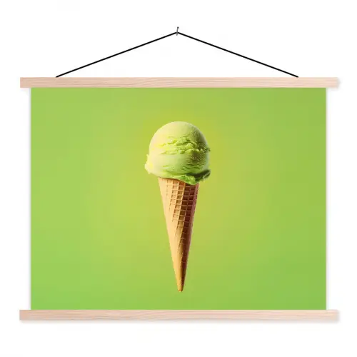 Hoorntje - Schepijs - Groen textielposter latten blank klein -3d