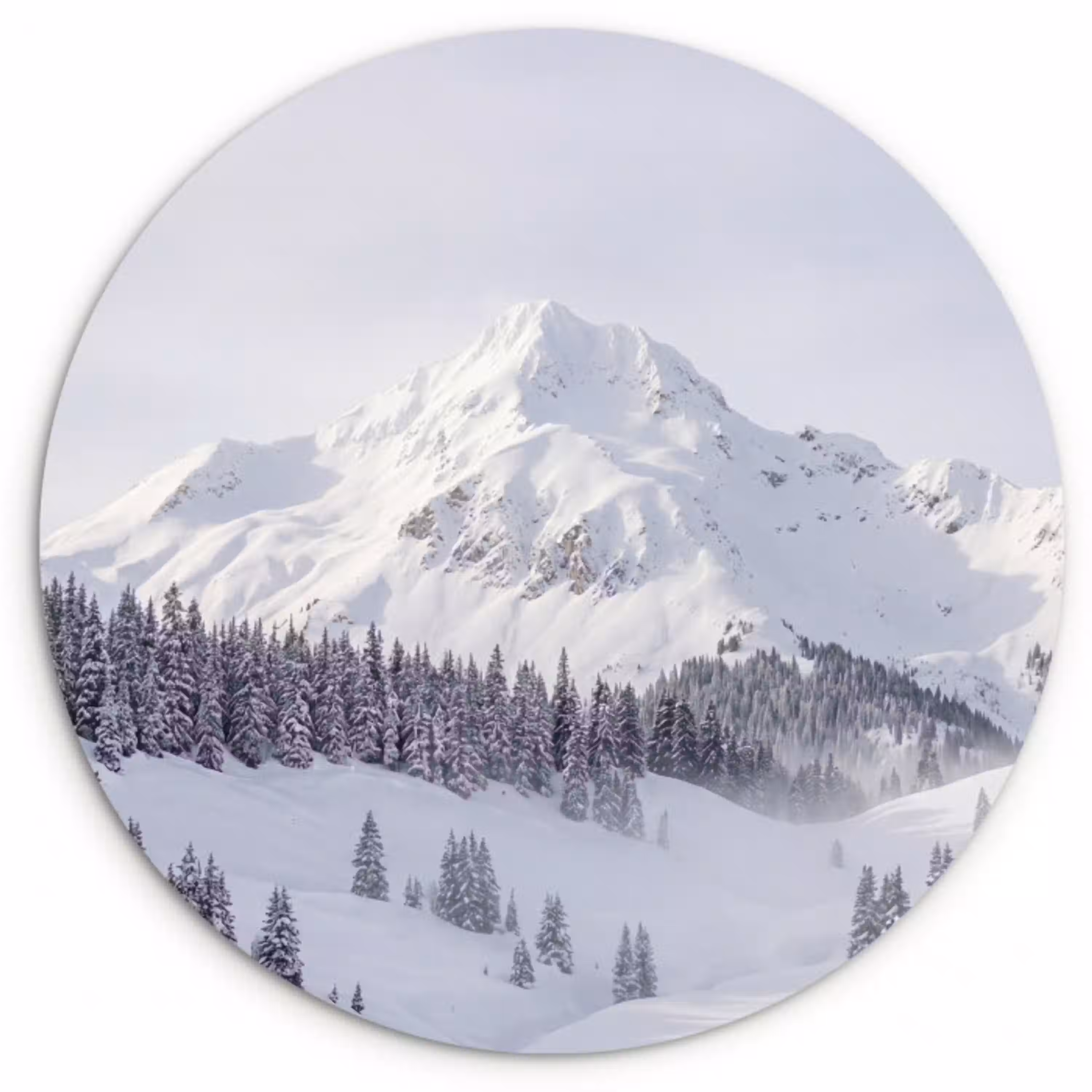 Berg - Sneeuw - Winter - Natuur - Wit Wandcirkel kunststof plaat 5mm dik klein -3d