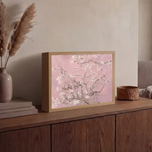Amandelbloesem - Kunst - Van Gogh - Roze Light Box met batterij (Wandlamp) middel -sfeer2