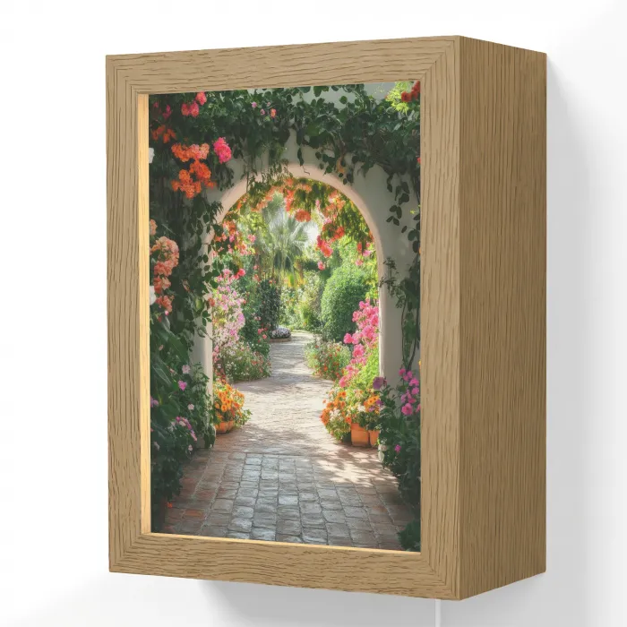 Doorkijk - Bloemen - Natuur - Bloementuin Light Box met kabel (Wandlamp) klein -3d