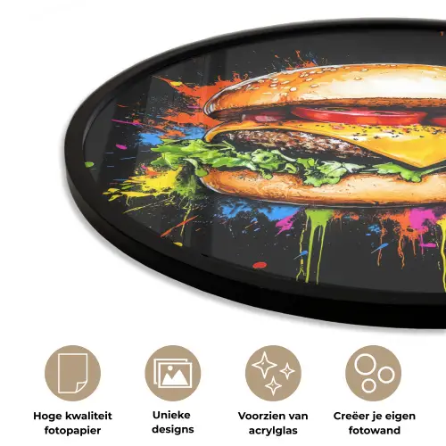 Hamburger - Graffiti - Verf - Kleurrijk - Eten - Abstract Fotolijst rond zonder passe partout klein -closeup_NL