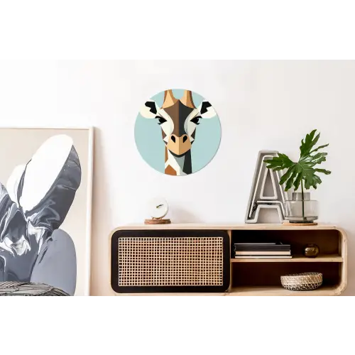 Giraffe - Illustratie - Bruin - Minimalistisch Wandcirkel aluminium klein -kantoor