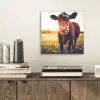 Koe - Zonsondergang - Bloemen - Gras - Dieren aluminium wit klein -sfeer1