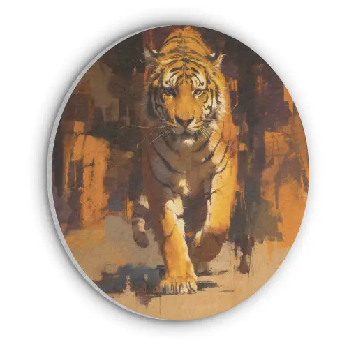 Tijger - Geschilderd - Oranje - Penseelstreken Akoestische PET Vilt - Rond klein -3d