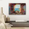 Kat - Blauwe zee - Roze bloemen canvas 2cm klein -sfeer6