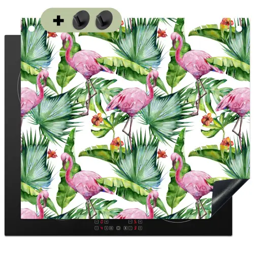 Inductie beschermer - Flamingo - Bladeren - Afdekplaat voor kookplaat - Tropisch Inductie beschemer met haakjes middel -3d