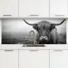 Schotse hooglander - Zwart - Wit - Gras keuken achterwand 2 middel -3d