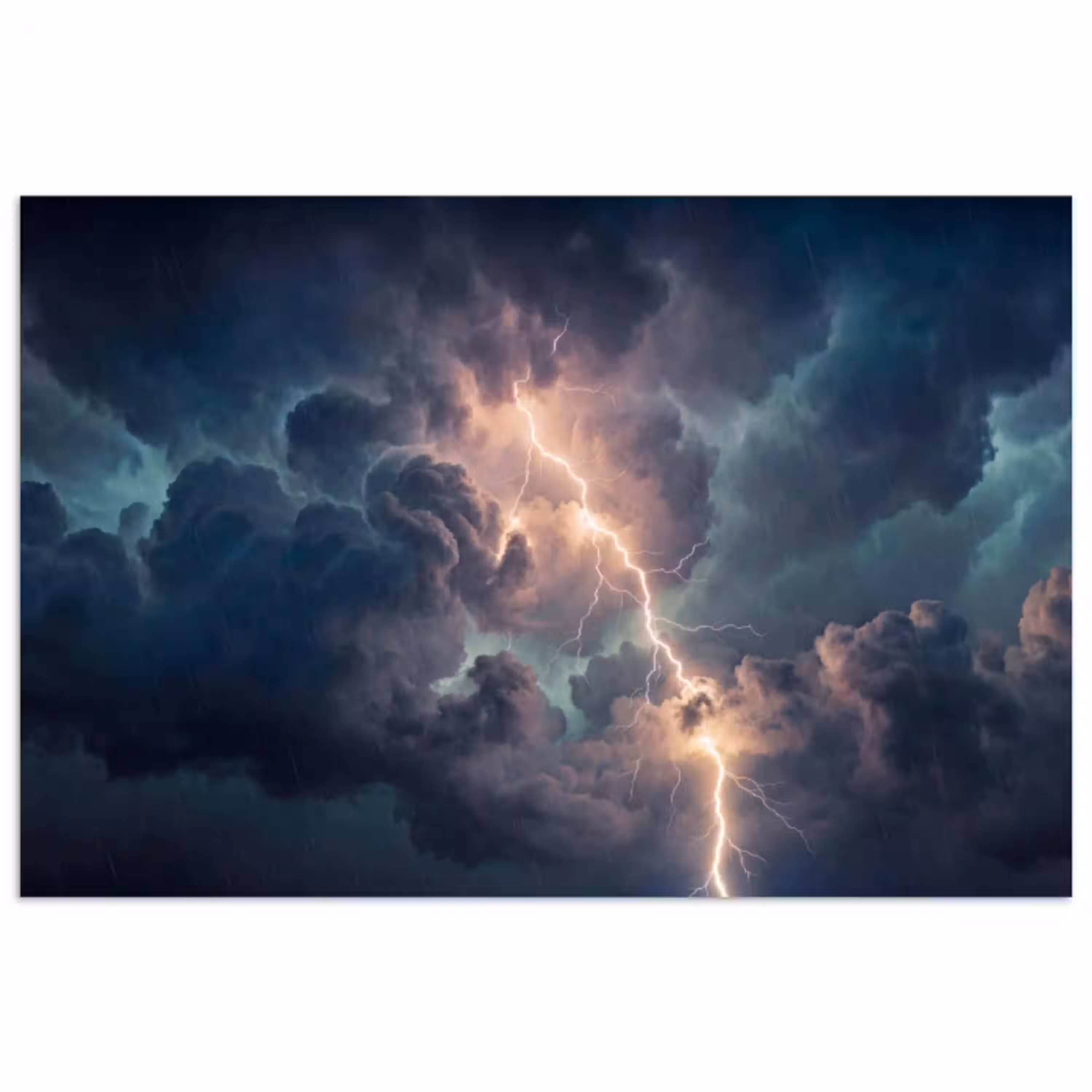 Bliksem - Storm - Natuur - Donker poster papier klein -3d