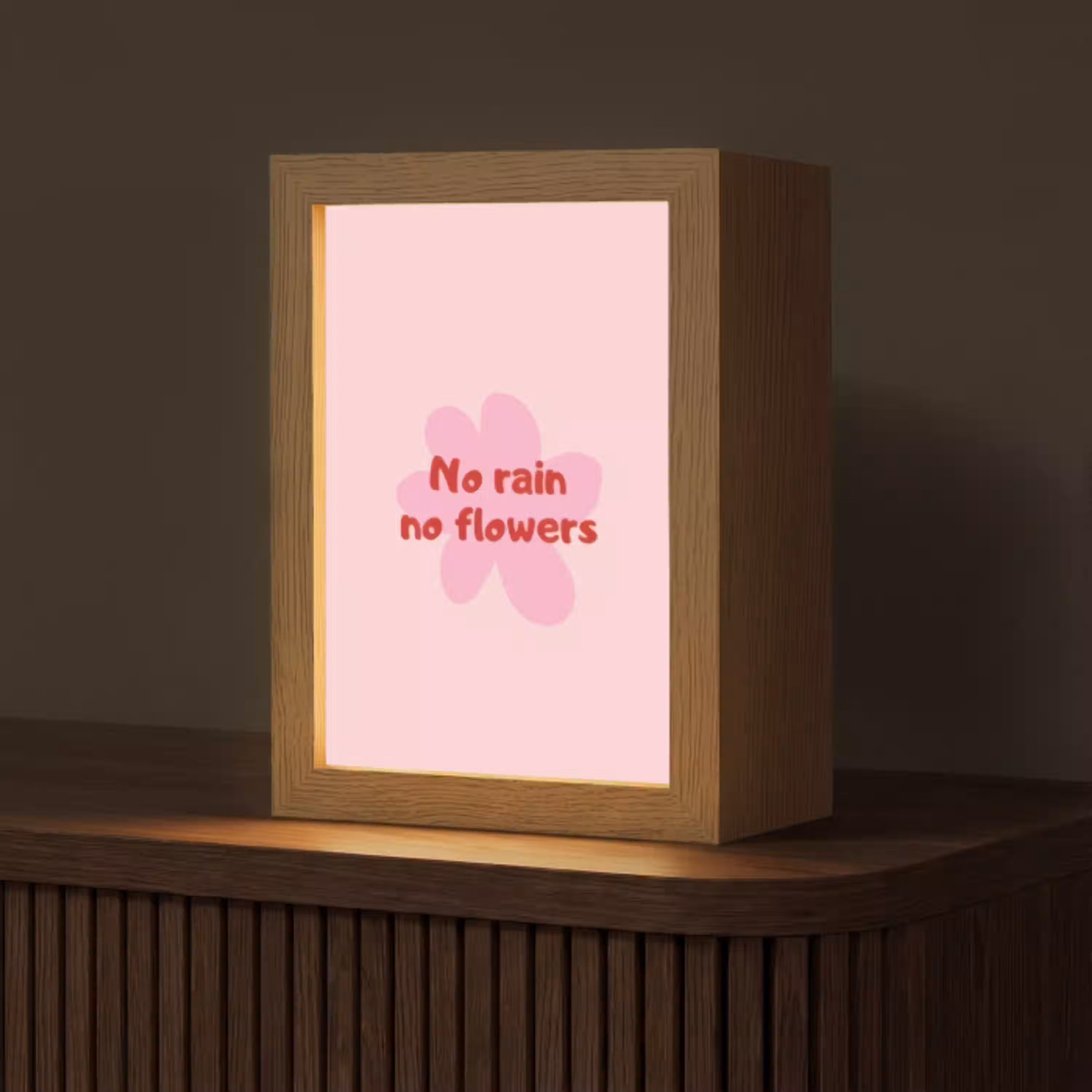 No rain no flowers - Bloem - Roze Light Box met kabel (Tafellamp) klein -z3d_website