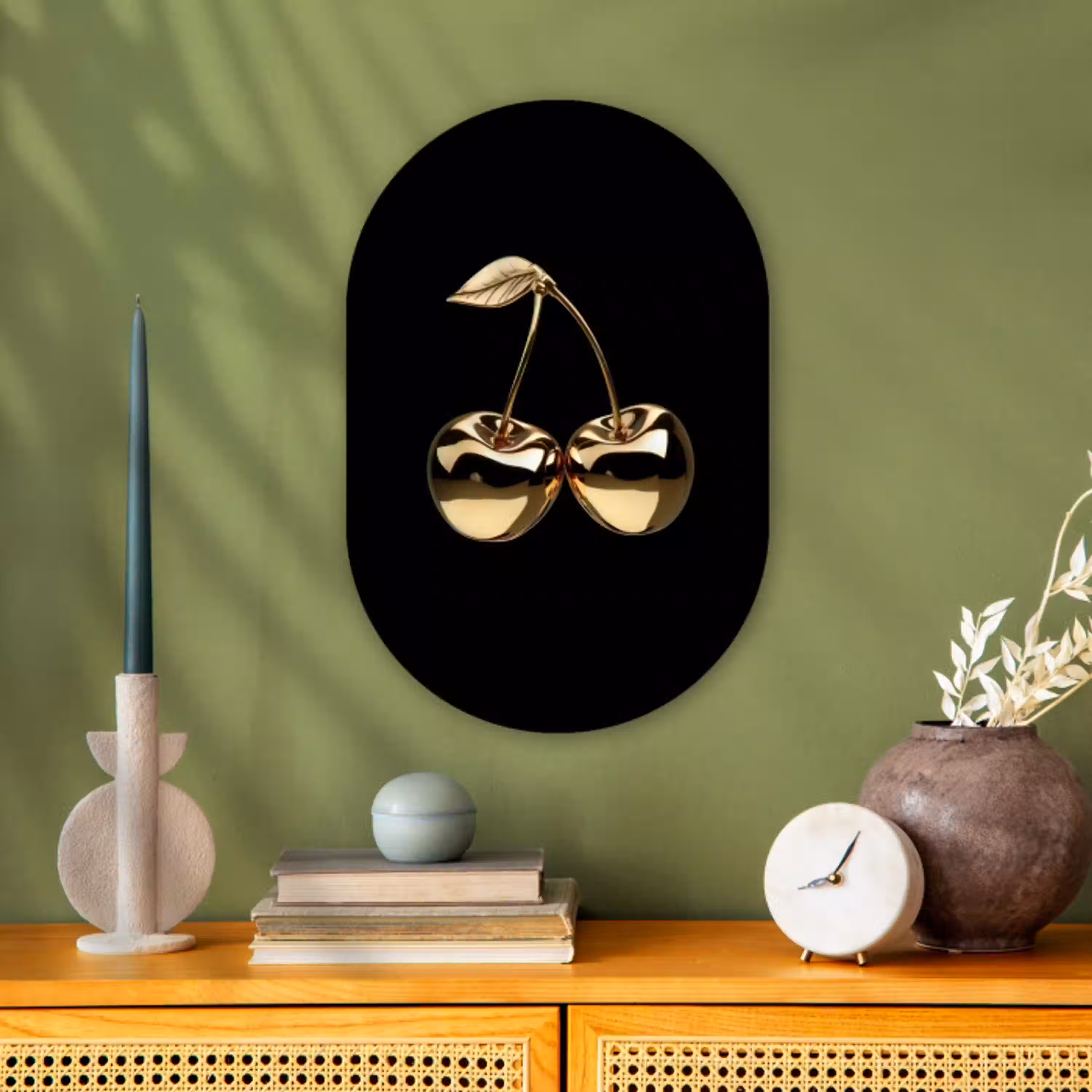 Kersen - Zwart - Goud - Chrome Wandcirkel Ovaal Forex klein -sfeer2