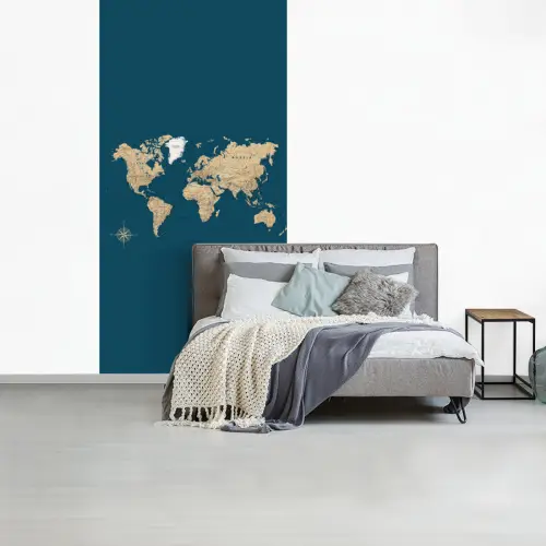 Wereldkaart - Donkerblauw - Beige fotobehang vinyl groot -slaapkamer