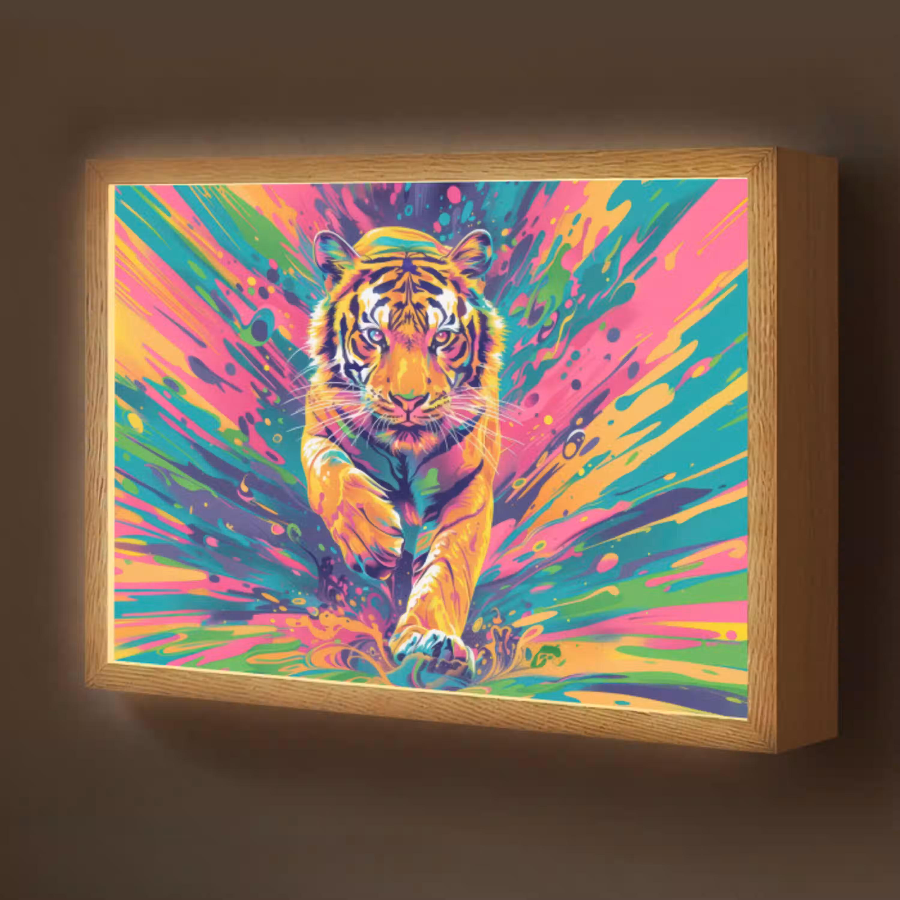 Tijger  - Wilde dieren - Kleurrijk - Verflook Light Box met batterij (Wandlamp kind) middel -z3d_website