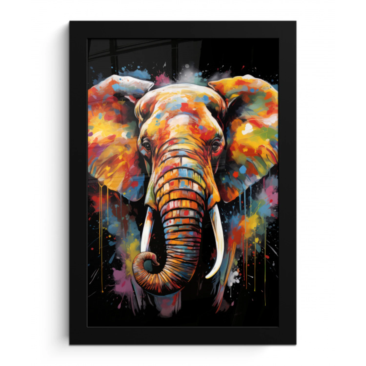 Olifant - Graffiti - Zwart - Dieren - Kleuren fotolijst zwart zonder passe partout klein -3d