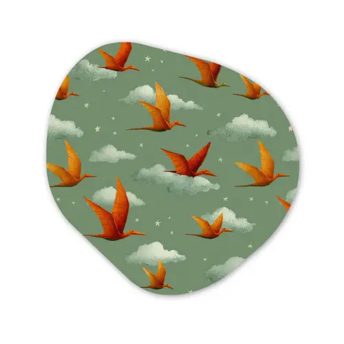 Dinosaurussen - Wolken - Sterren - Oranje Wandcirkel Organisch Forex 3mm klein -3d