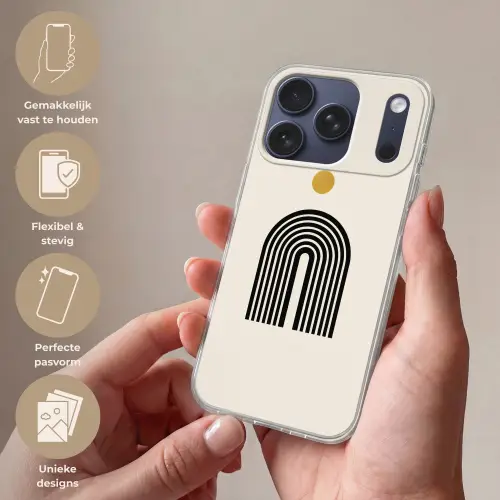 Minimalistisch - Zwarte boog - Gouden cirkel Telefoonhoesje iPhone 17 Pro klein -sfeer3_NL