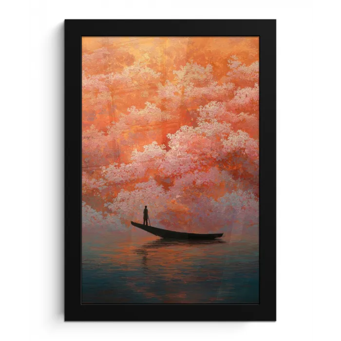 Zee - Boot - Wolken - Oranje fotolijst zwart zonder passe partout klein -3d
