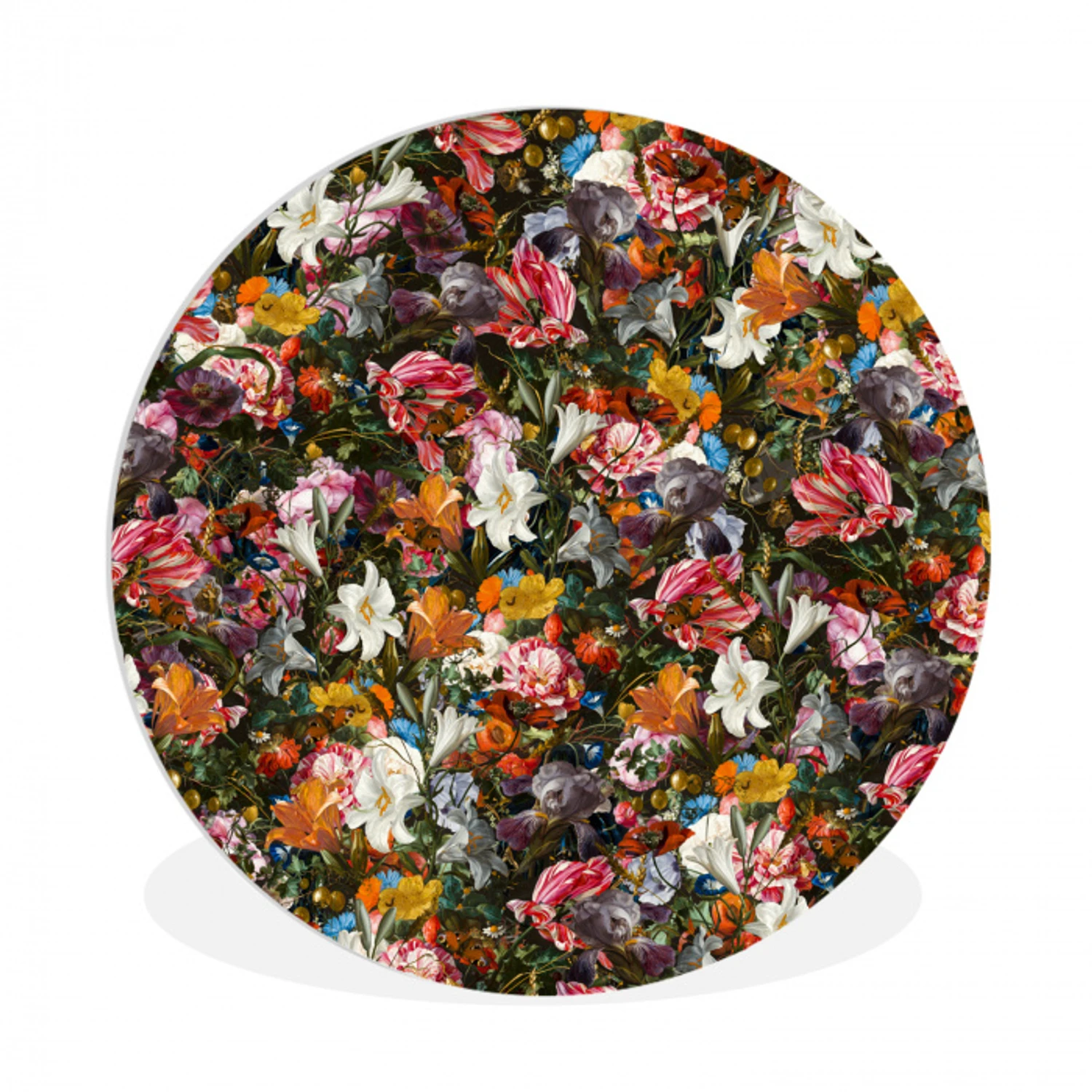 Bloemen - Vlinder - Design - Kunst - Abstract - Schilderij - Oude meesters Wandcirkel kunststof plaat 5mm dik klein -3d