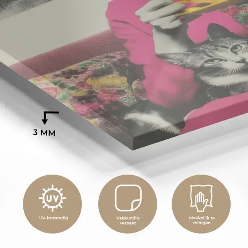 Vrouw - Kat - Bloemen - Kopje - Retro plexiglas 5mm klein -sfeer2