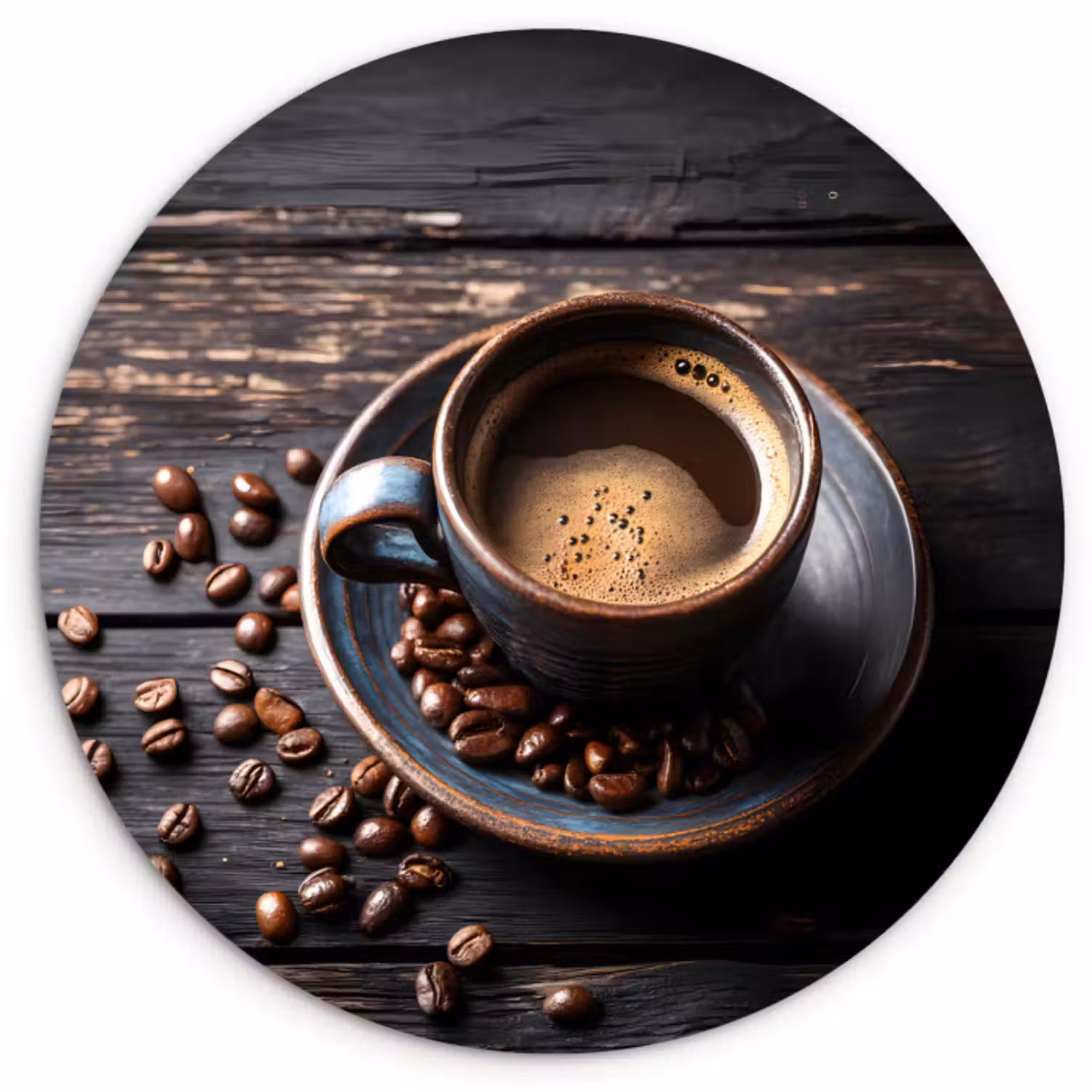 Forexbild Rund - Tasse - Kaffee - Holz - Bohnen