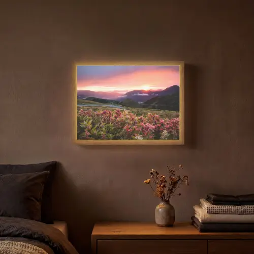 Bloemen - Bergen - Landschap - Nacht - Lucht - Roze Light Box met batterij (Wandlamp) middel -sfeer4