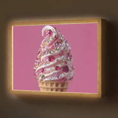 Softijs - Edelstenen - Roze - Hoorntje Light Box met batterij (Wandlamp) middel -z3d_website