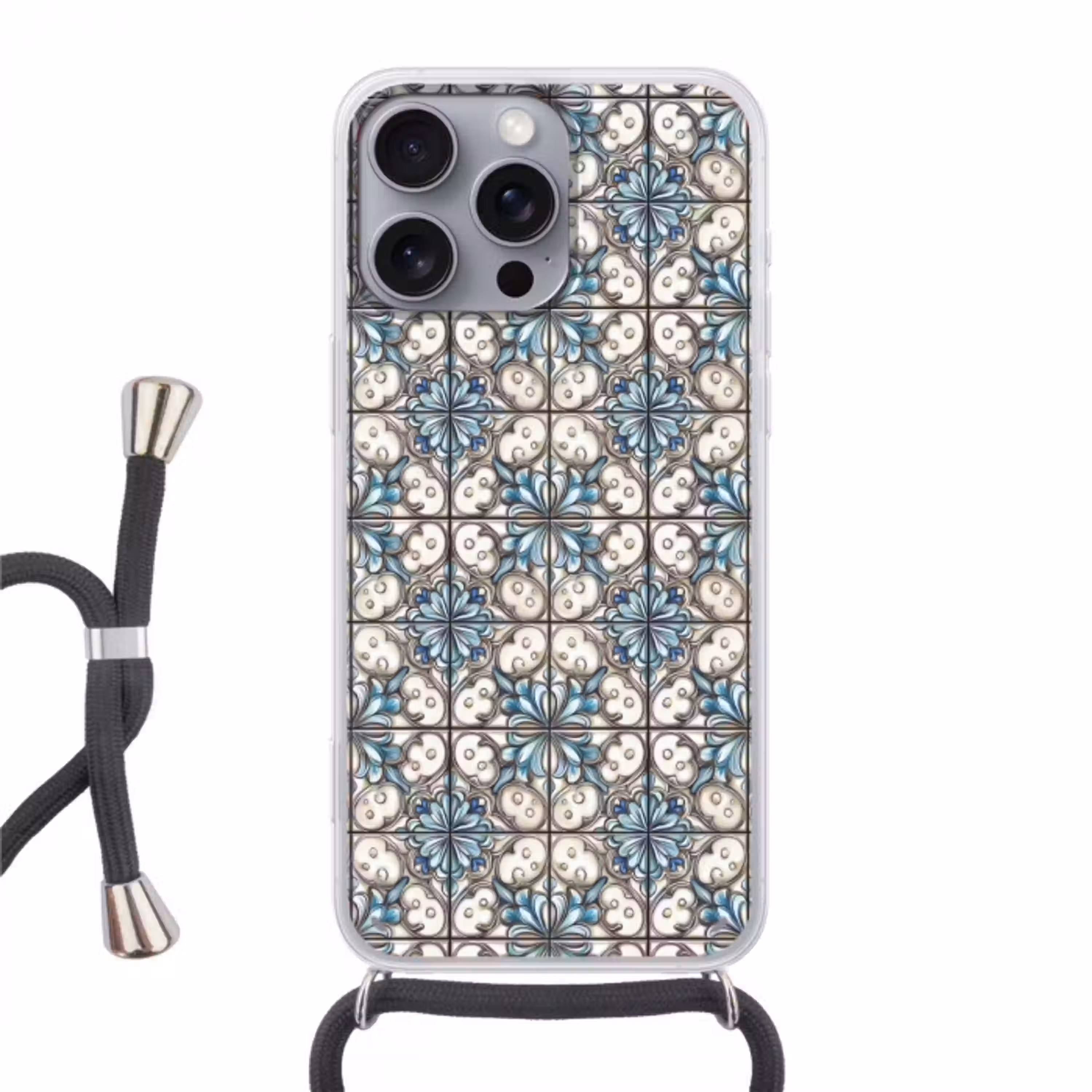 Barok - Tegel - Kleurrijk Hoesje iPhone 16 Pro Max met koord klein 804 -3d