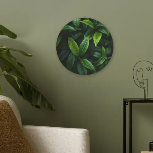 Bladeren - Regendruppels - Licht - Groen Akoestische PET Vilt - Rond klein -sfeer2