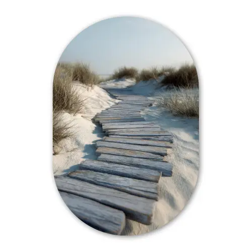 Pad - Planken - Duinen - Gras Wandcirkel Ovaal Glas middel -3d