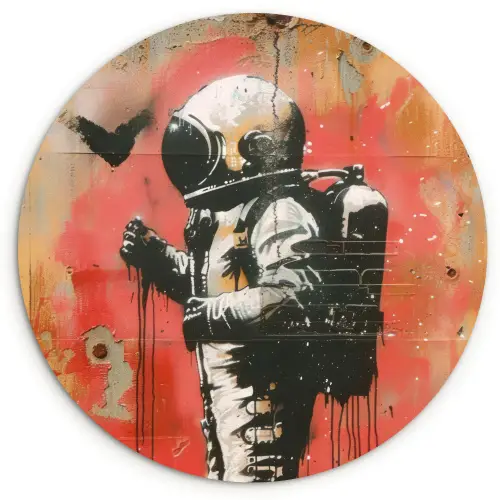 Graffiti - Astronaut - Street art - Ruimte - Banksy Wandcirkel kunststof plaat 5mm dik klein -3d