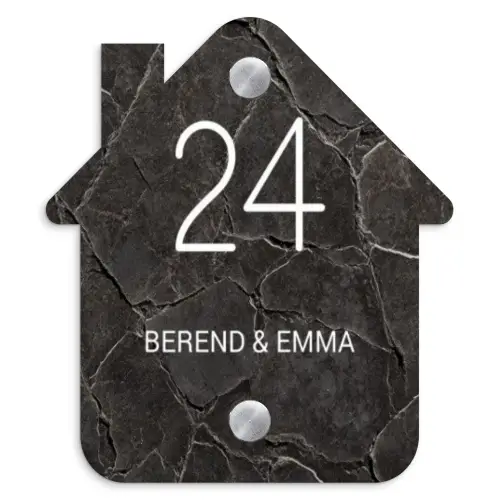 Gebarsten steen - Klassiek Naambord Huisje klein -3d