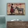 Street art - Zebra - Vrouw - Dieren - Graffiti - Banksy canvas 2cm klein -sfeer4