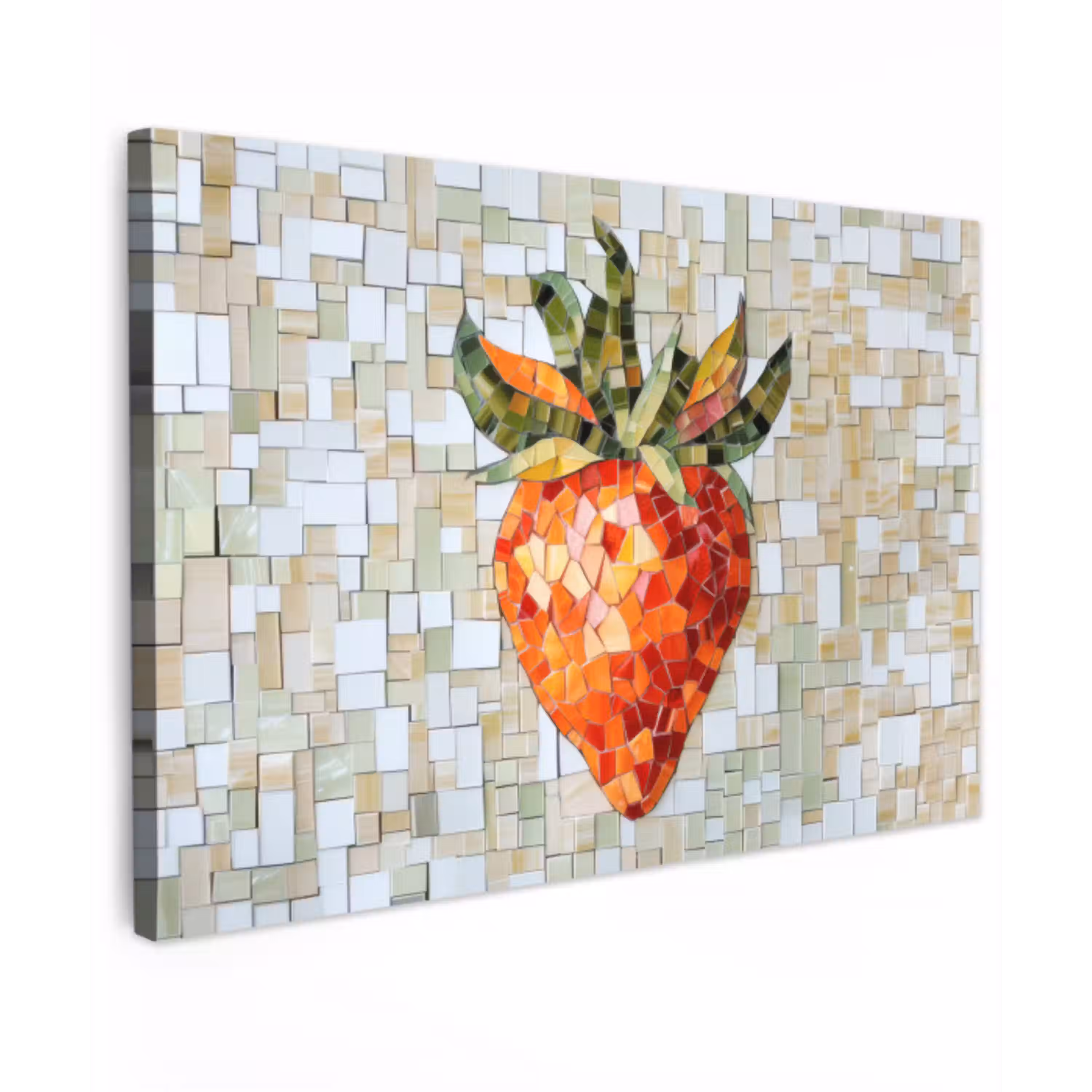 Aardbei - Rood - Mozaïek - Fruit Tuinposter op houten frame 2 cm dik klein -3d