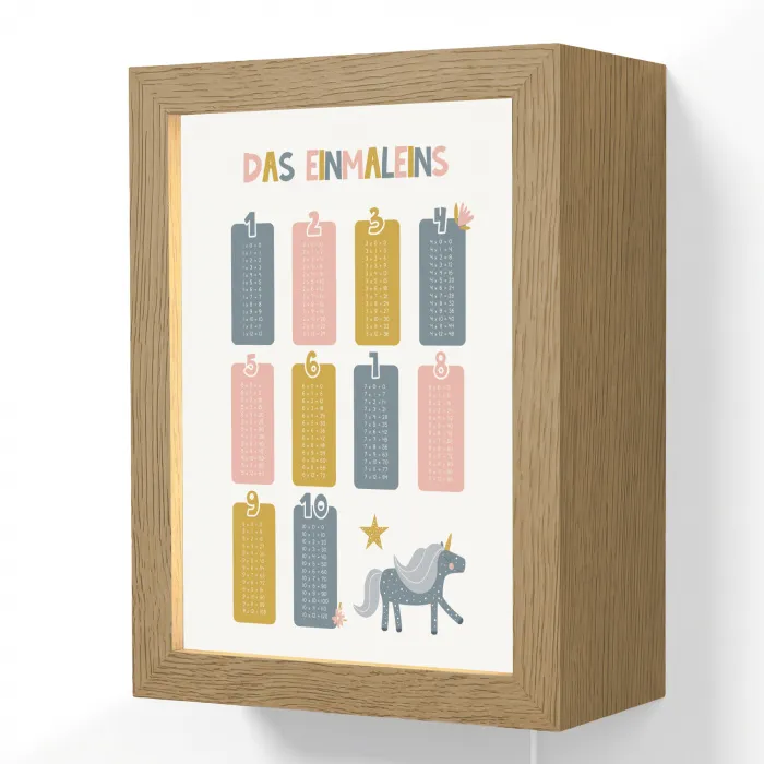 Educatief - Leren rekenen - Eenhoorn - Vermenigvuldigingstabel Light Box met kabel (Wandlamp kind) klein -3d
