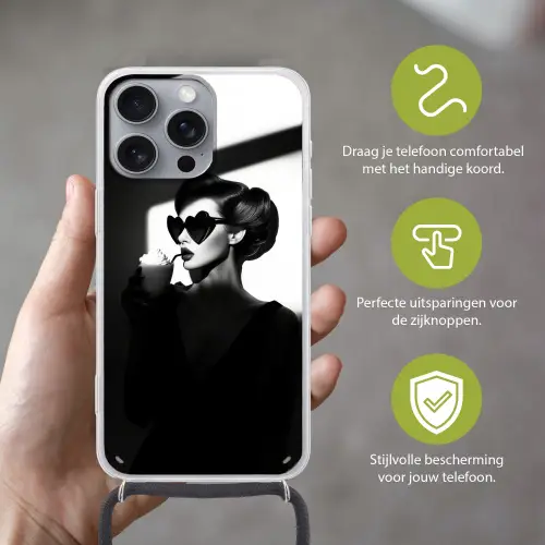 Vrouw - Zwart - Hart Hoesje iPhone 16 Pro Max met koord klein -sfeer2_NL