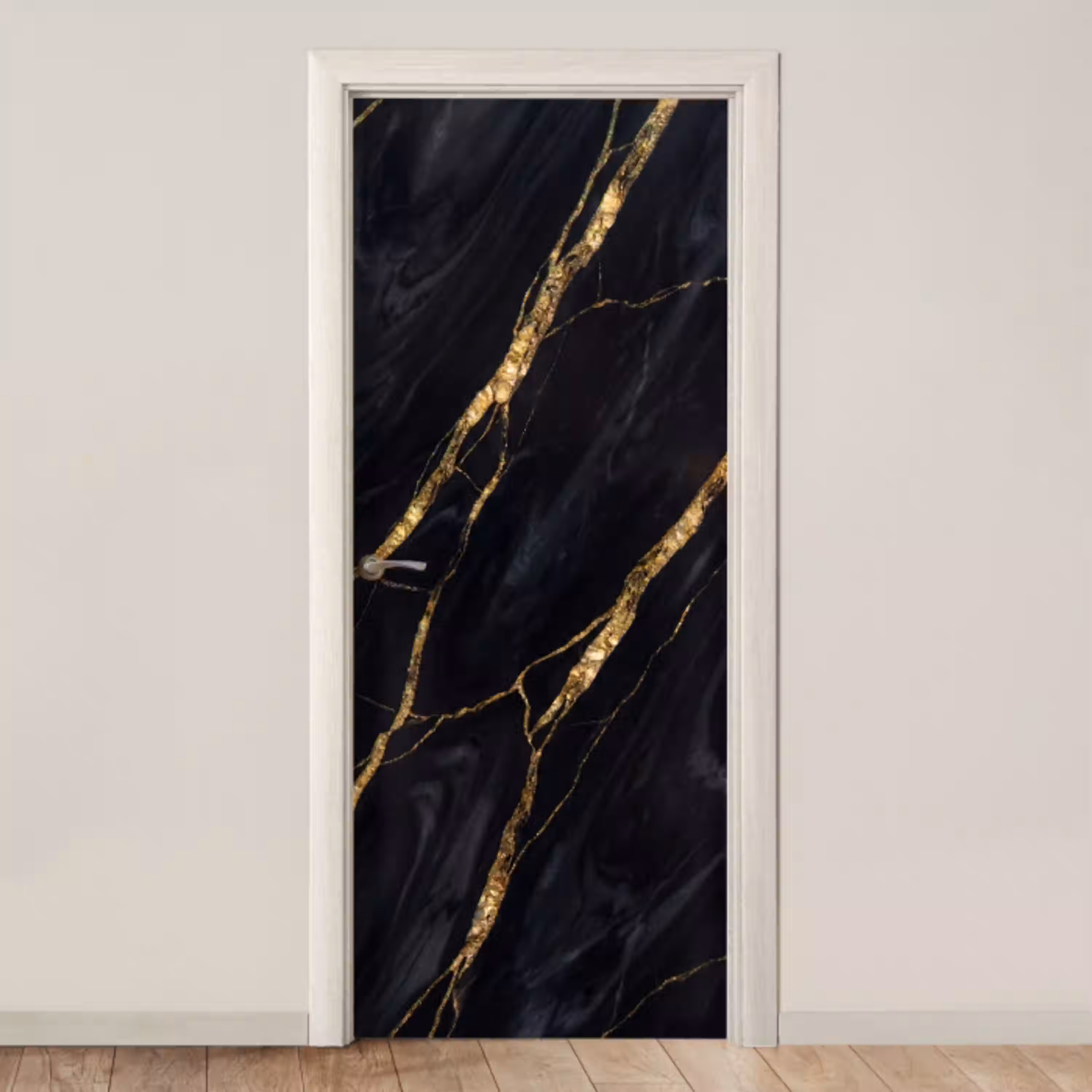 Marmer - Gouden aders - Abstract - Zwart deurposter klein -3d_beige