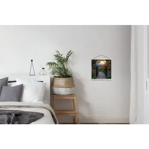 Landschap - Hek - Pad - Zonsondergang - Natuur textielposter latten blank klein -woonkamer