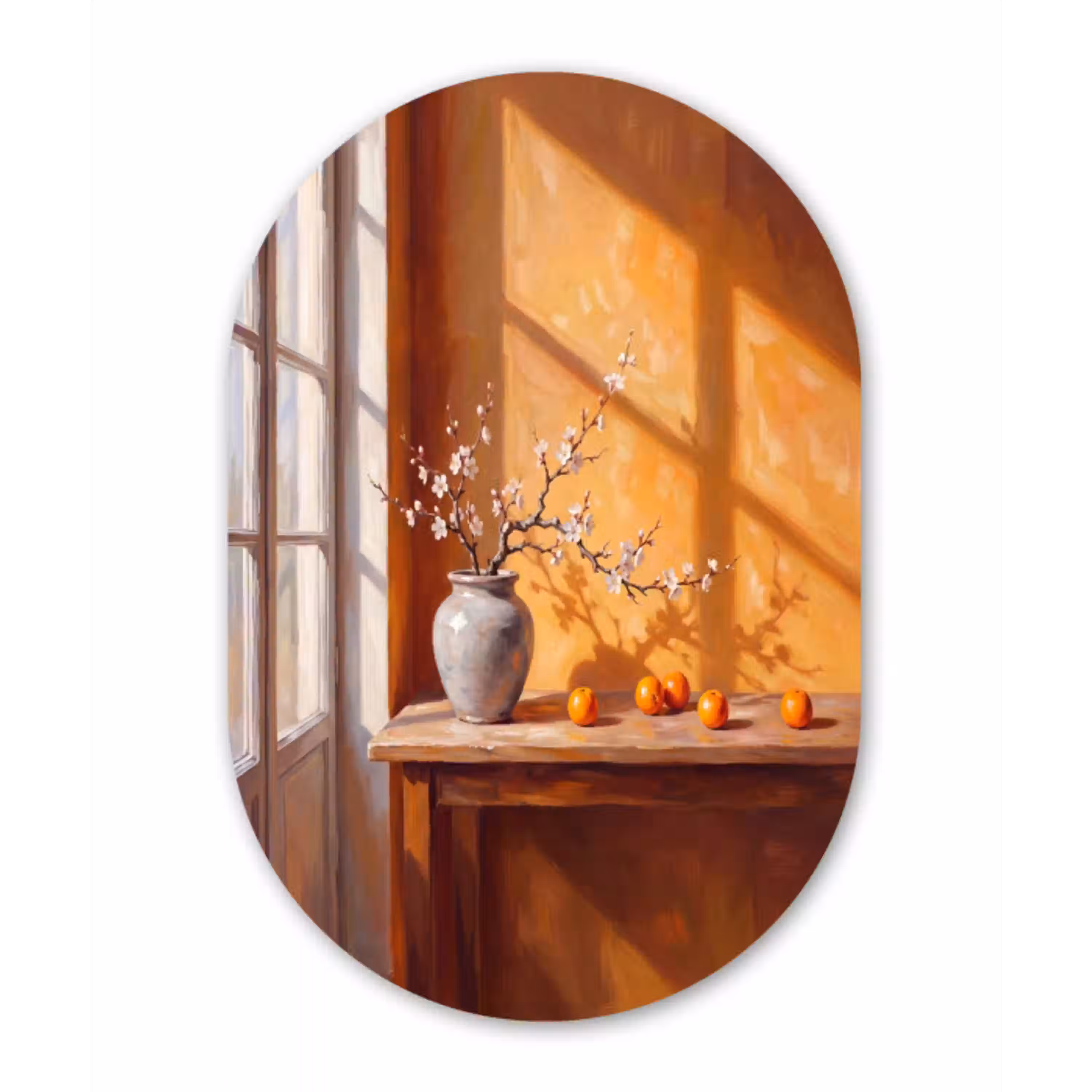 Witte bloemen - Stilleven Wandcirkel Ovaal Forex klein -3d
