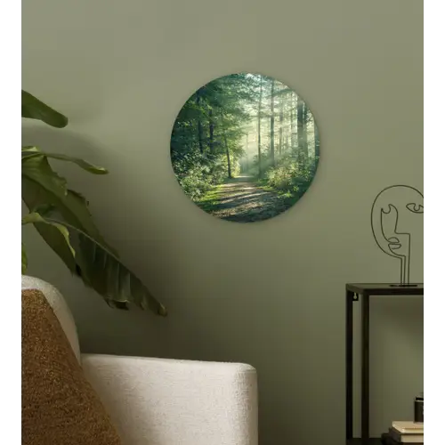 Bos - Pad - Zon - Bomen - Groen - Natuur Wandcirkel kunststof plaat 5mm dik klein -sfeer3