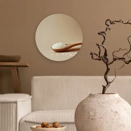 Lepel - Rijst - Hout - Beige Wandcirkel plexiglas klein -sfeer1