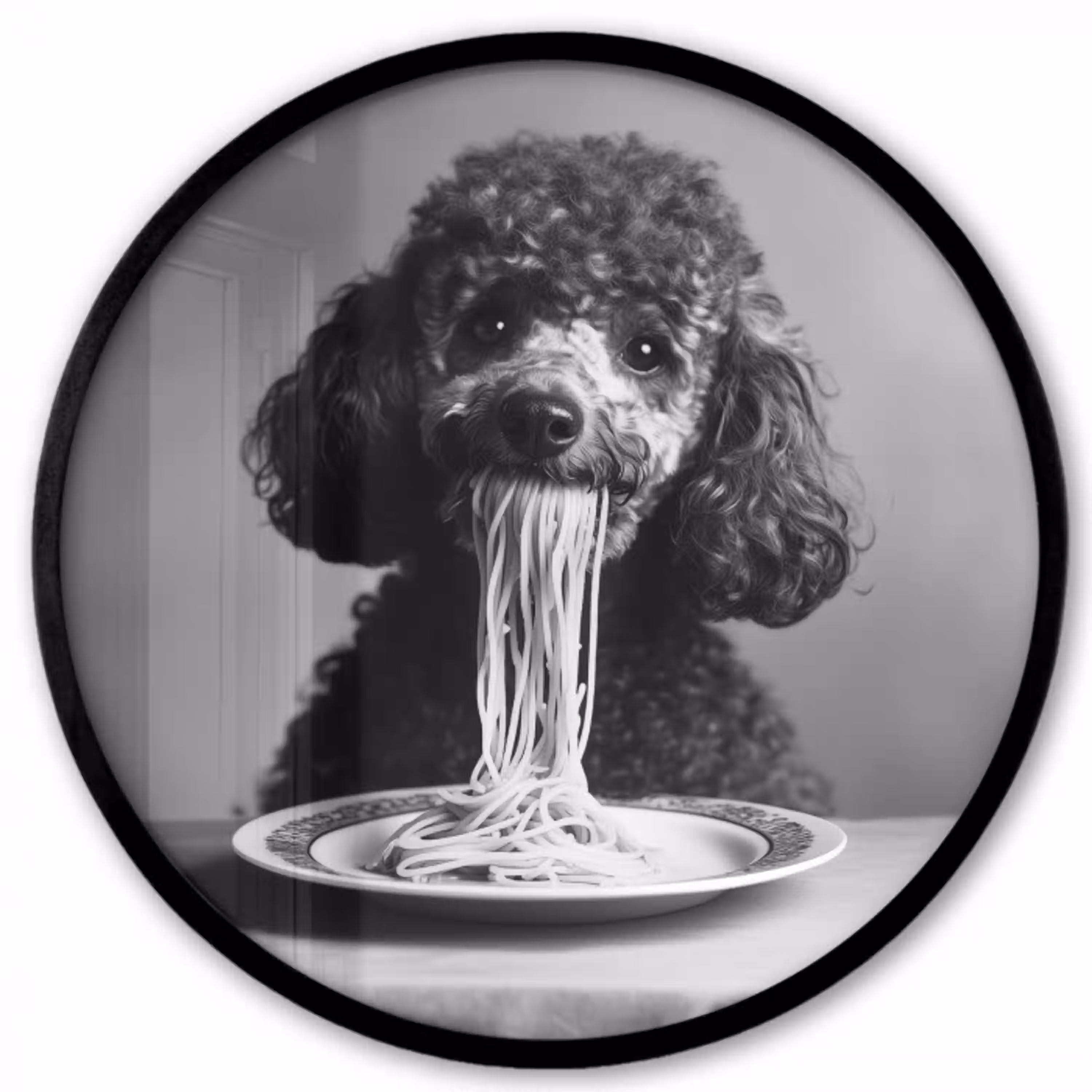 Poedel - Hond - Zwart - Wit - Schattig - Pasta Fotolijst rond zonder passe partout klein -3d