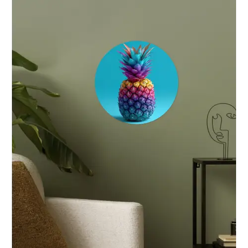 Ananas - Regenboog - Blauw - Popart Wandcirkel behangsticker klein -sfeer2