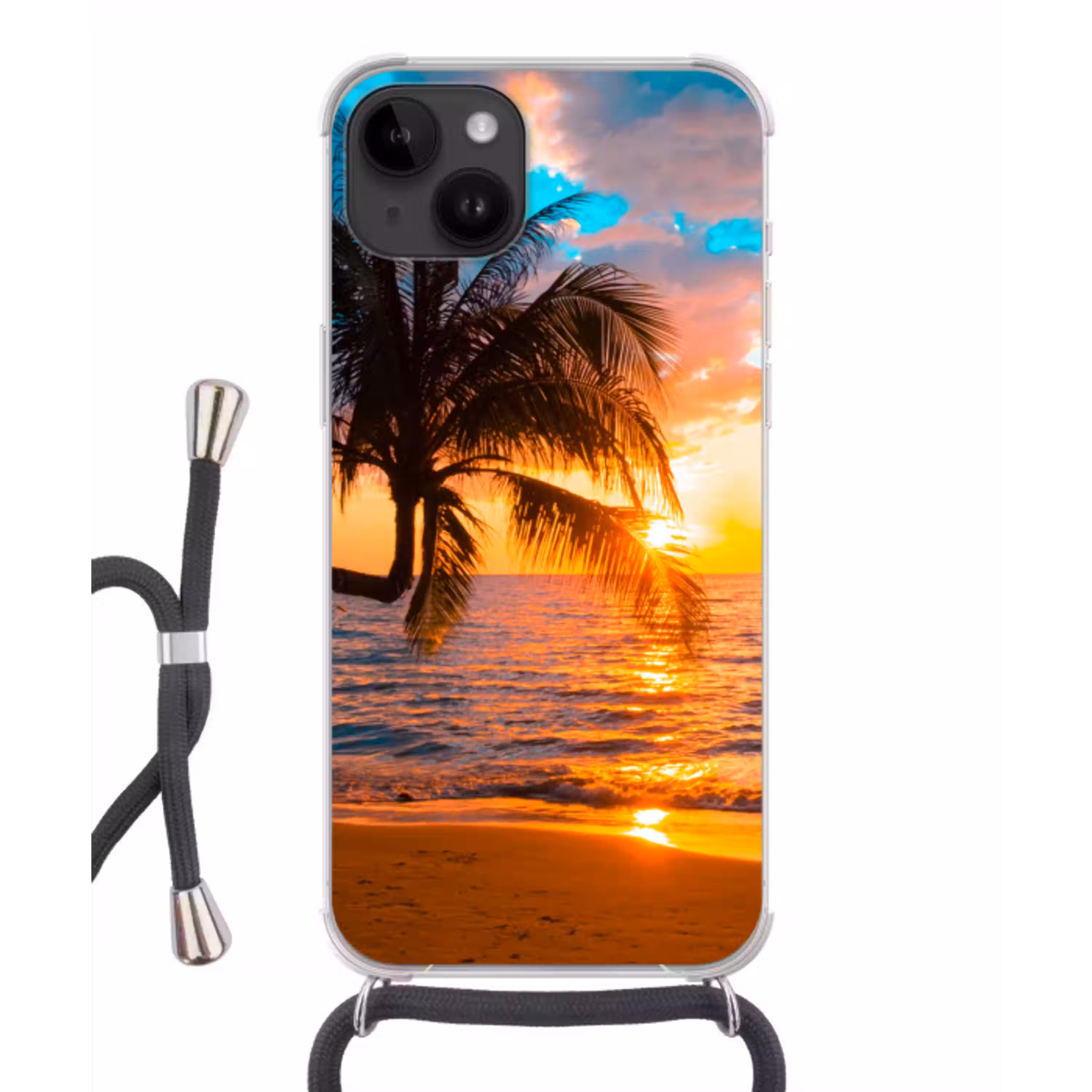 Palm - Zonsondergang - Horizon - Strand - Zee Crossbody Case iPhone 14 middel -3d