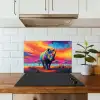 Neushoorn - Zonsondergang - Savanna - Kleurrijk keuken achterwand spatscherm klein -sfeer2