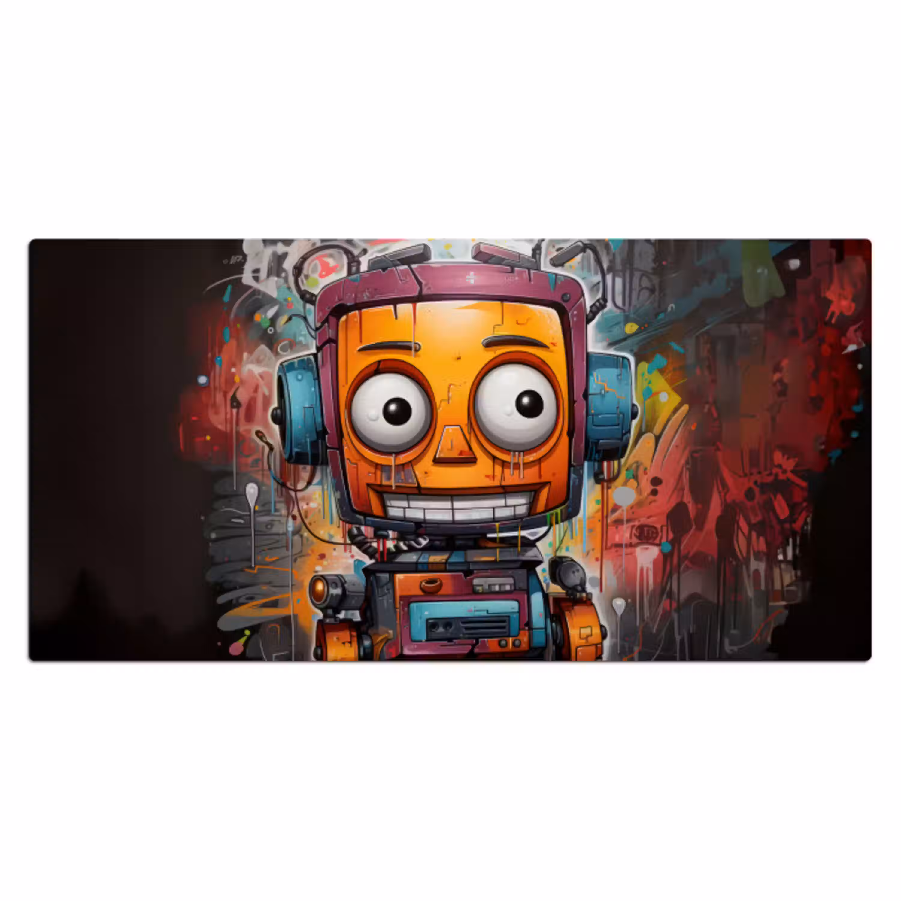 Robot - Graffiti - Oranje - Kleuren Muismat XXL klein -3d_leeg