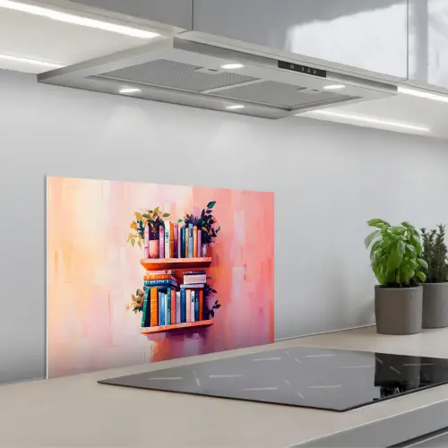 Planken - Boeken - Bladeren keuken achterwand spatscherm klein -3d_schuin