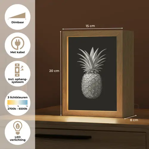 Ananas - Gedetailleerd - Bladeren Light Box met kabel (Tafellamp) klein -USP_NL
